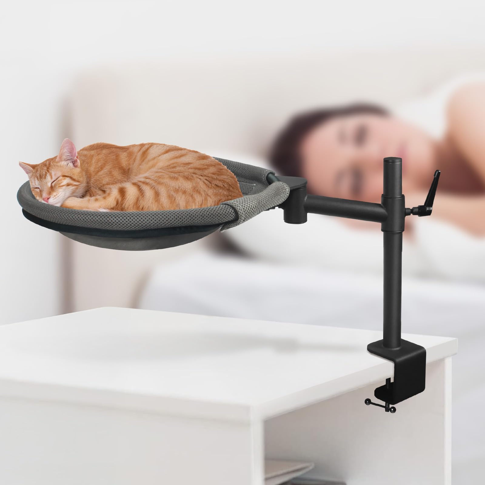 Unidevice Cat Desk Bed sturdy-base shot emphasizes 40 lb weight capacity and anti-slip footing.