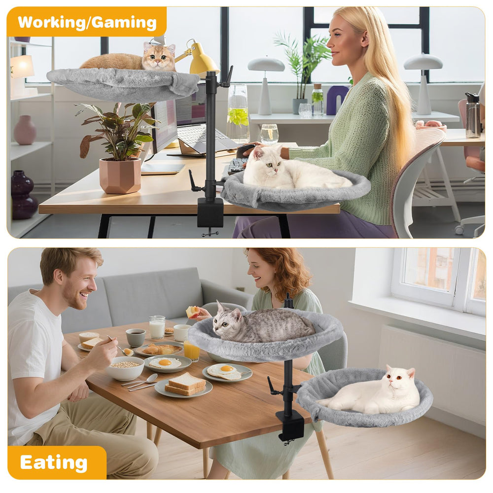 Unidevice Double Cat Desk Bed assembly shot illustrates tool-free setup and sturdy mount