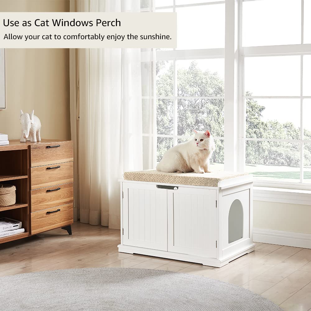 Unipaws cat litter box enclosure top surface offers organization and decor space.