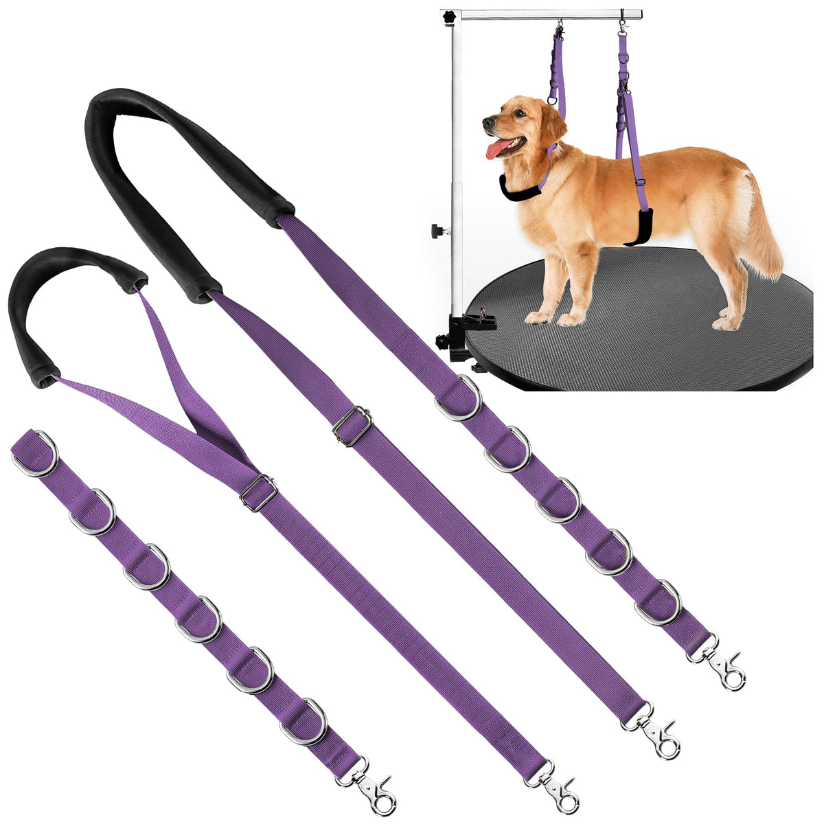 Uni PNR dog grooming belly strap package for secure hands-free grooming setup.