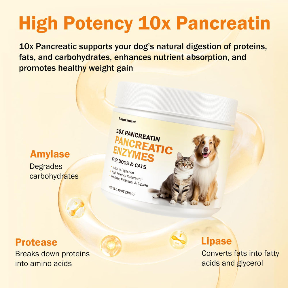 Unipomme Pancreatic Enzymes for Dogs packaging on shelf conveys brand reliability and safety