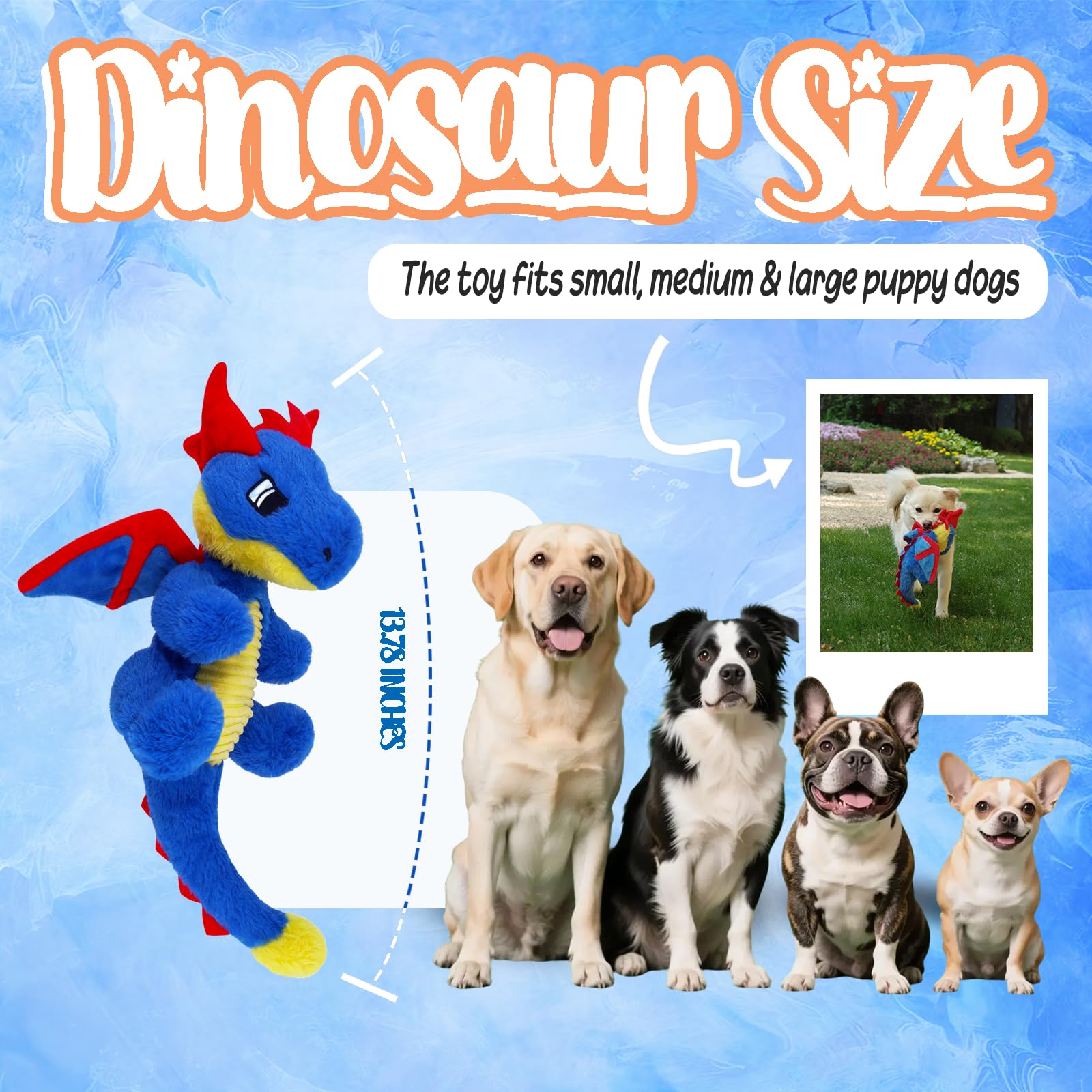 UNIQUBOX Original Blue Dinosaur toy crinkle zones at horns for sensory fun