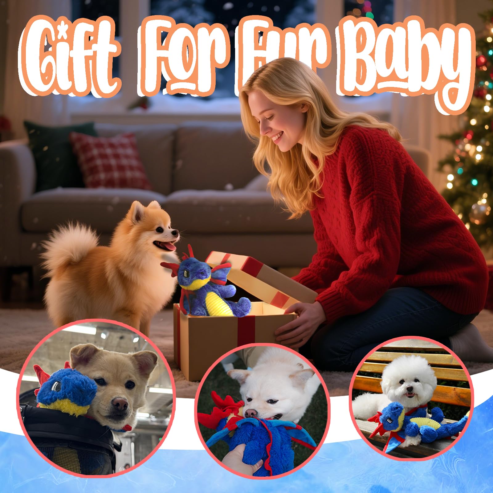 UNIQUBOX Original Blue Dinosaur toy length 13.78 inches suitable for many dogs