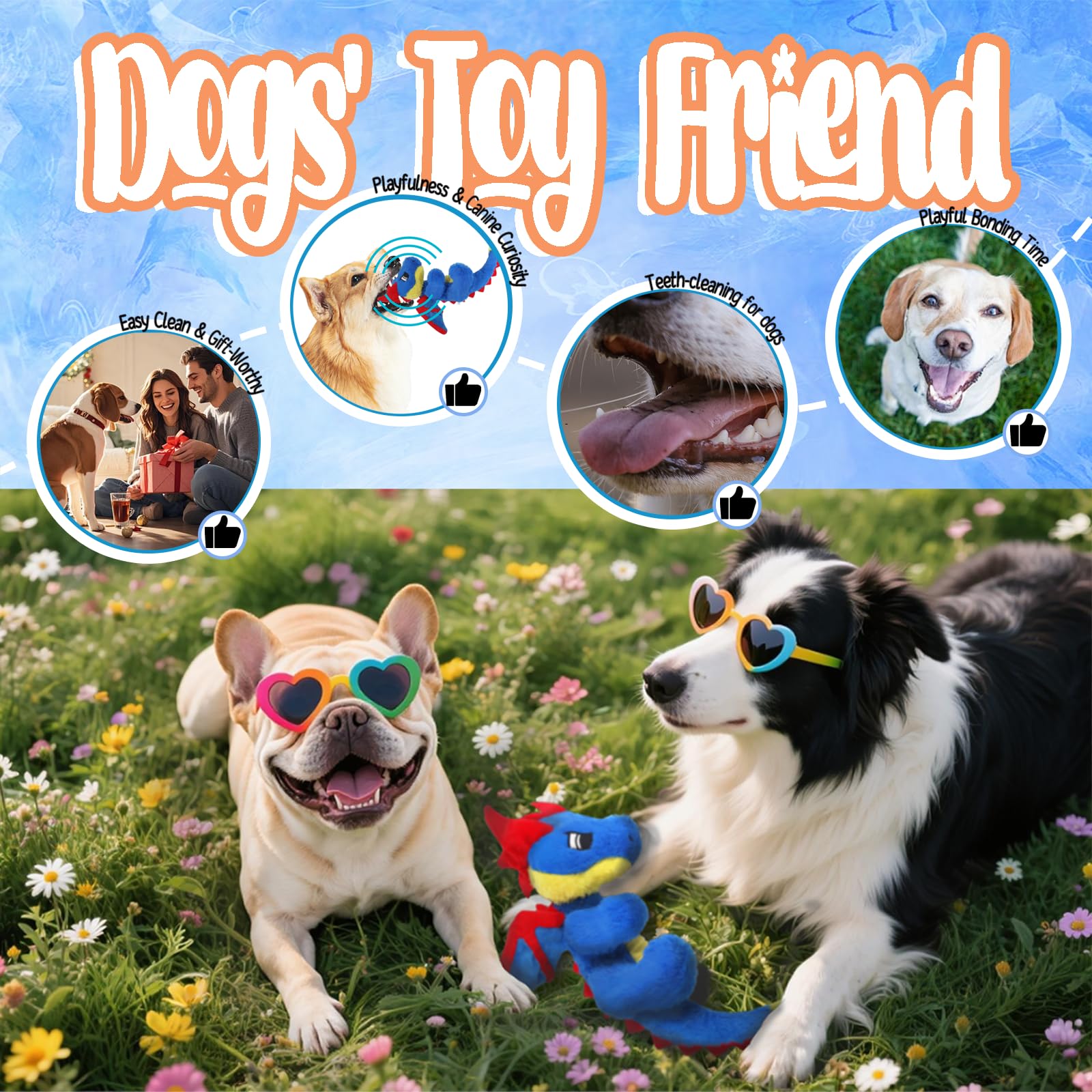 UNIQUBOX Original Blue Dinosaur toy teething-friendly soft plush for gentle chewing