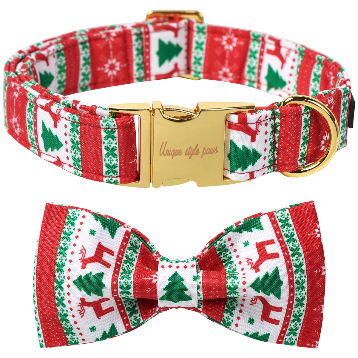 Unique Style Paws Christmas Day dog collar with bow on dog highlights festive holiday look