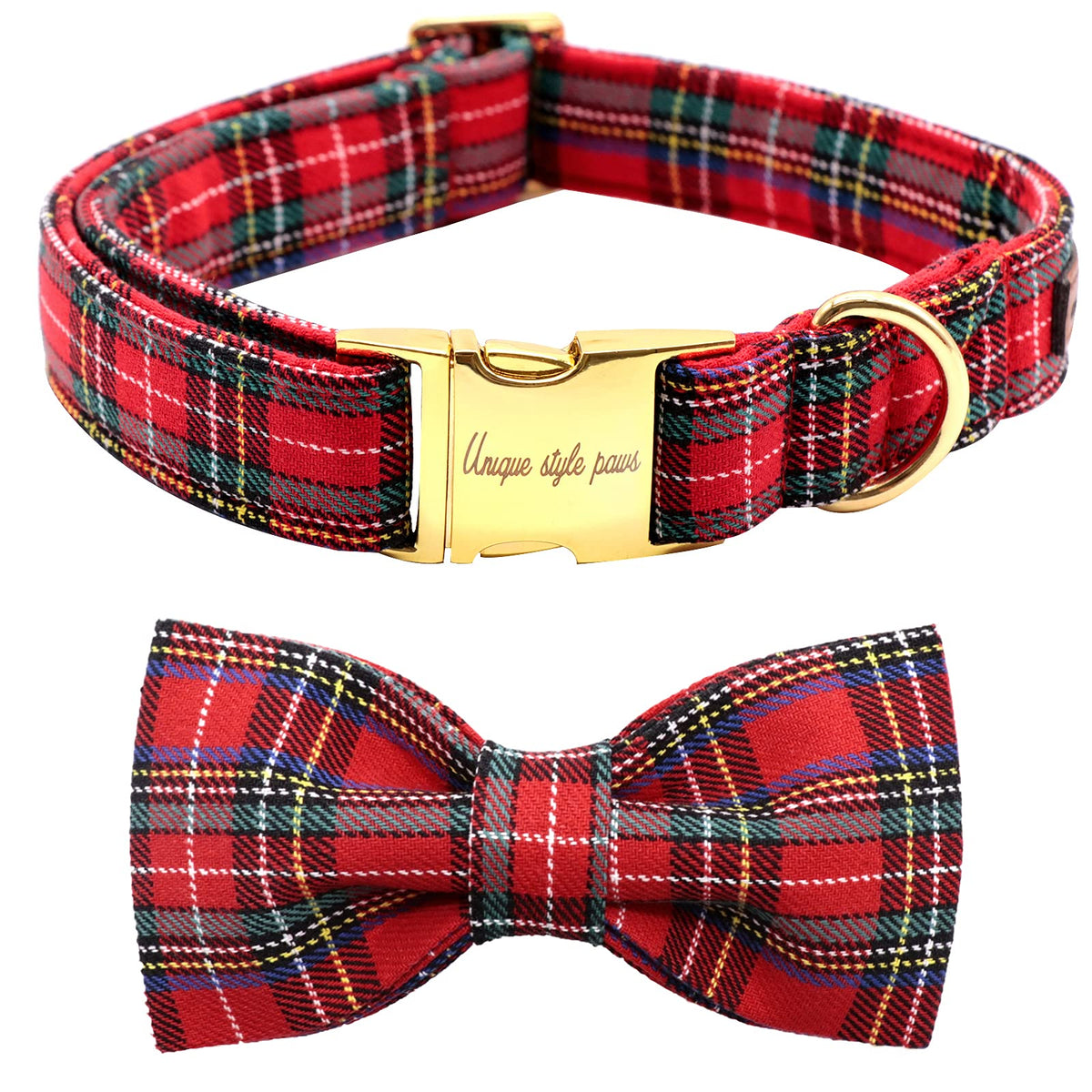 Unique Style Paws Christmas dog collar bow 1 shows festive look with soft cotton comfort.