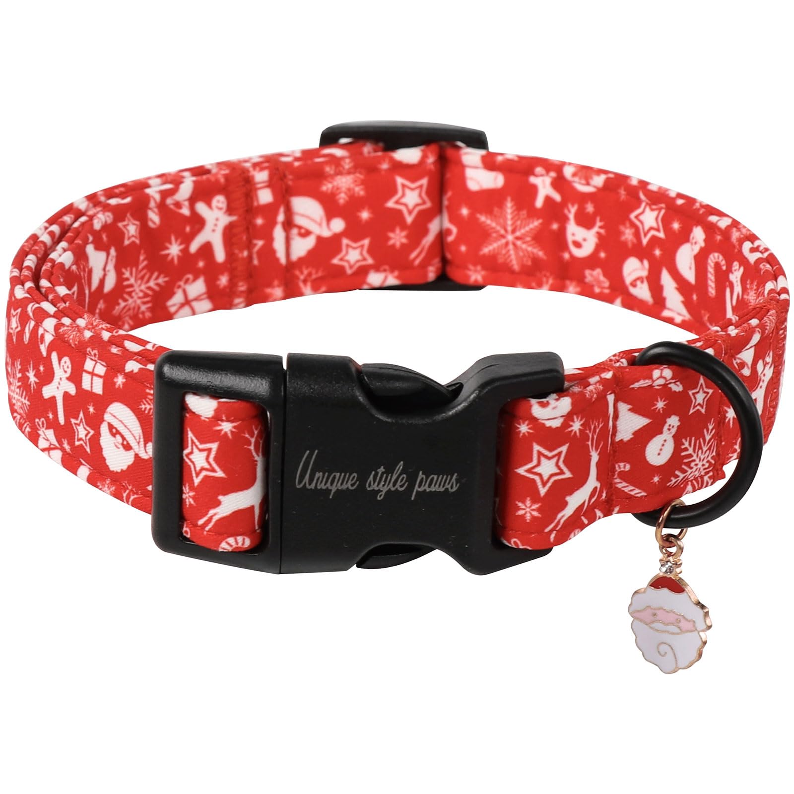 Unique Style Paws Christmas dog collar buckle close-up for quick on-off use.