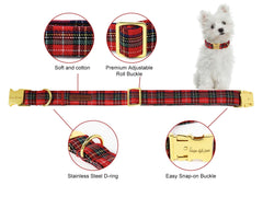 Close-up of Unique Style Paws plaid collar showing durable stitching detail