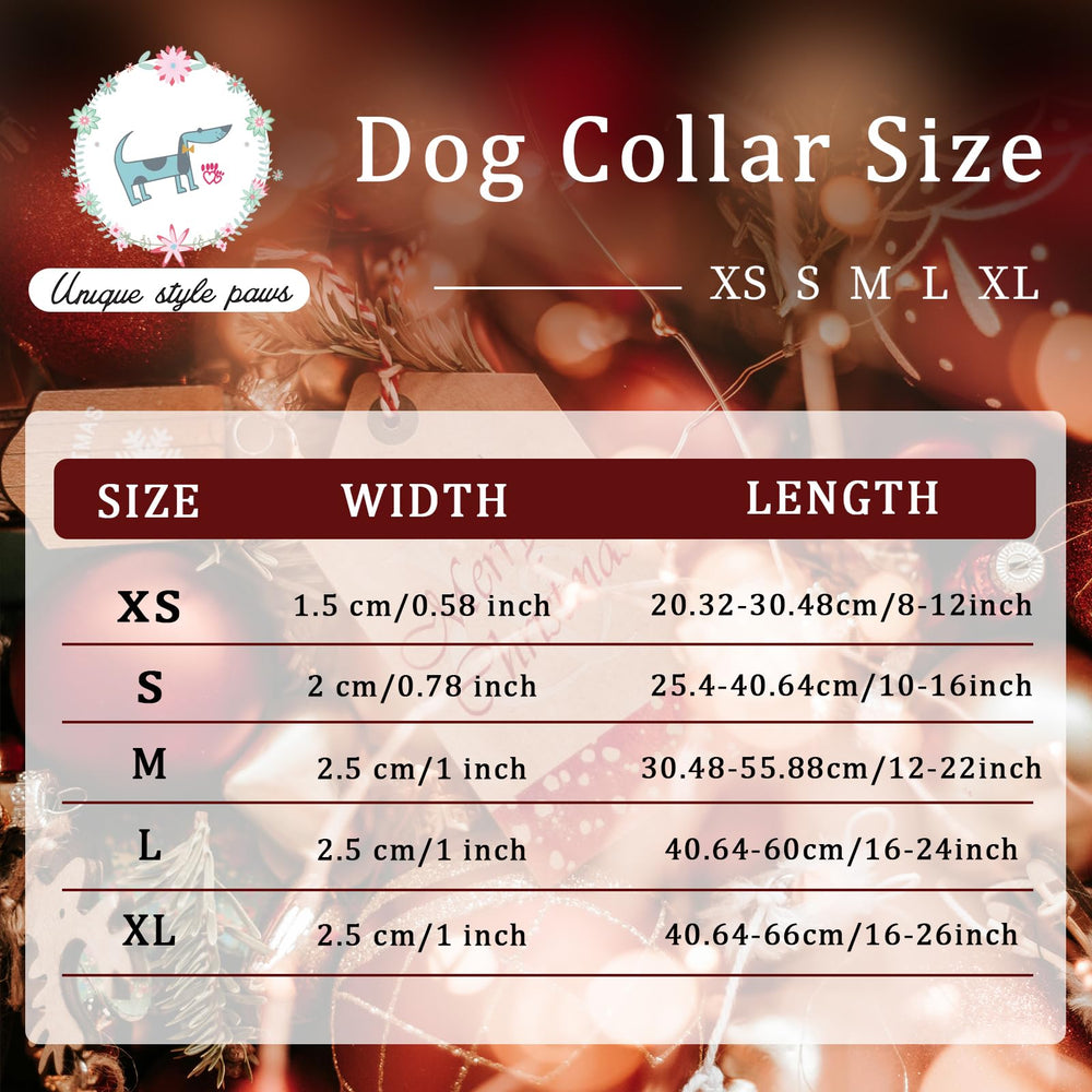 Unique Style Paws Christmas collar size M shows clear measurement range.