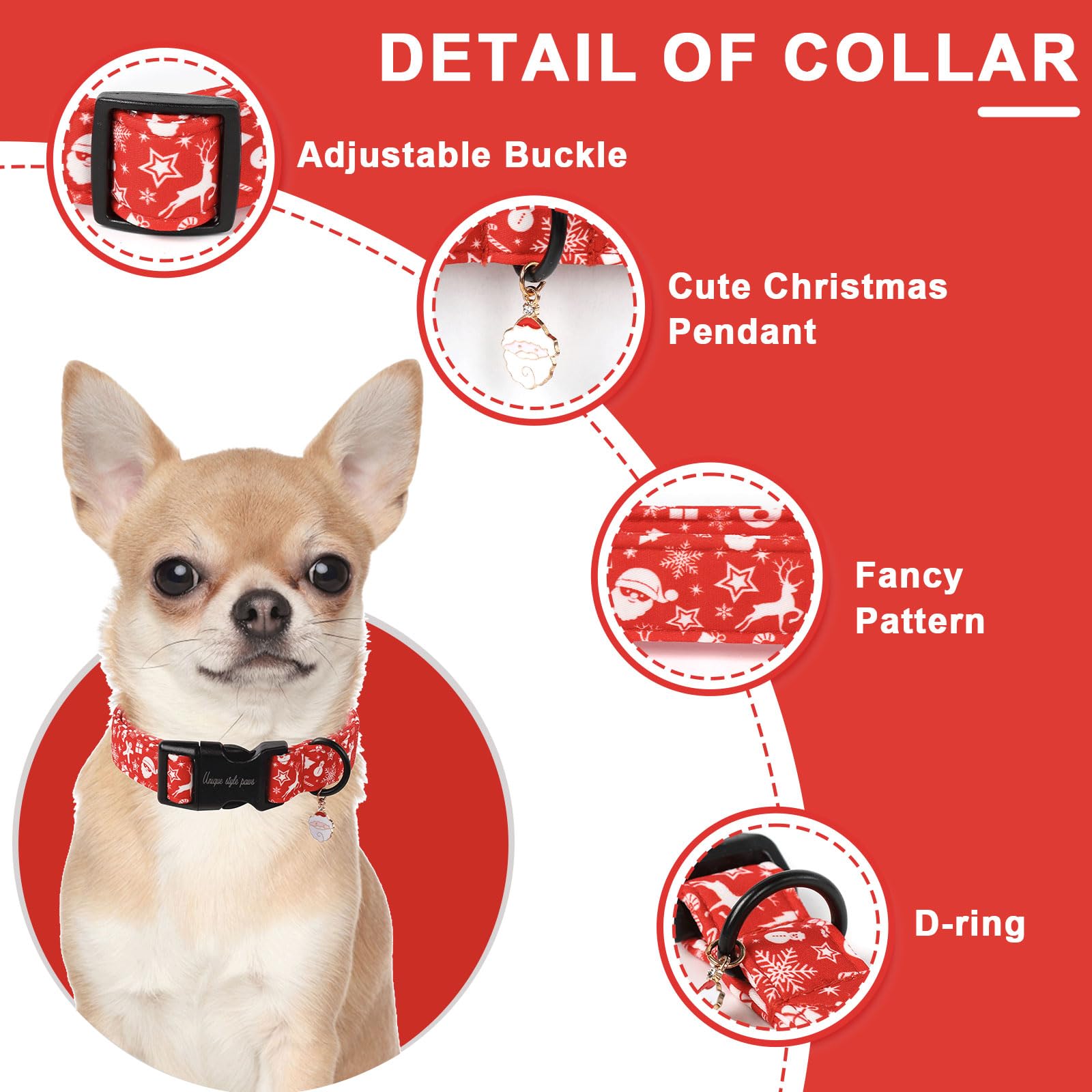 Unique Style Paws Christmas dog collar soft cotton material feels breathable.