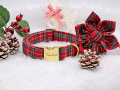 Unique Style Paws Christmas Grid Dog Collar adjustable buckle for secure daily wear