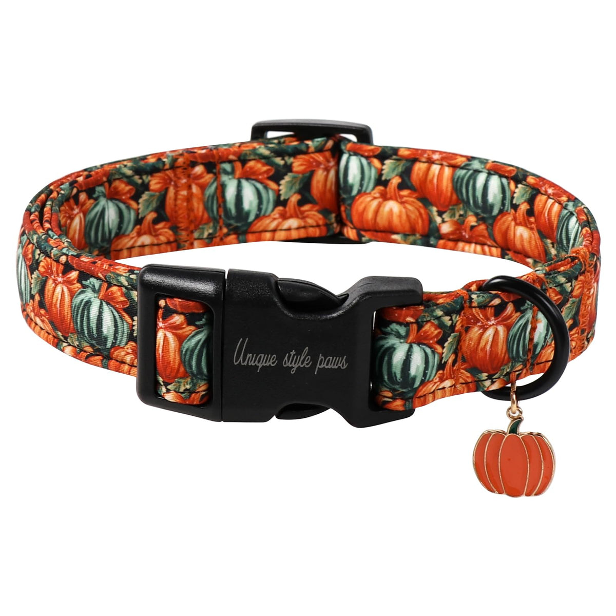 Unique Style Paws dog collar with pumpkin pendant, Halloween-ready for dogs