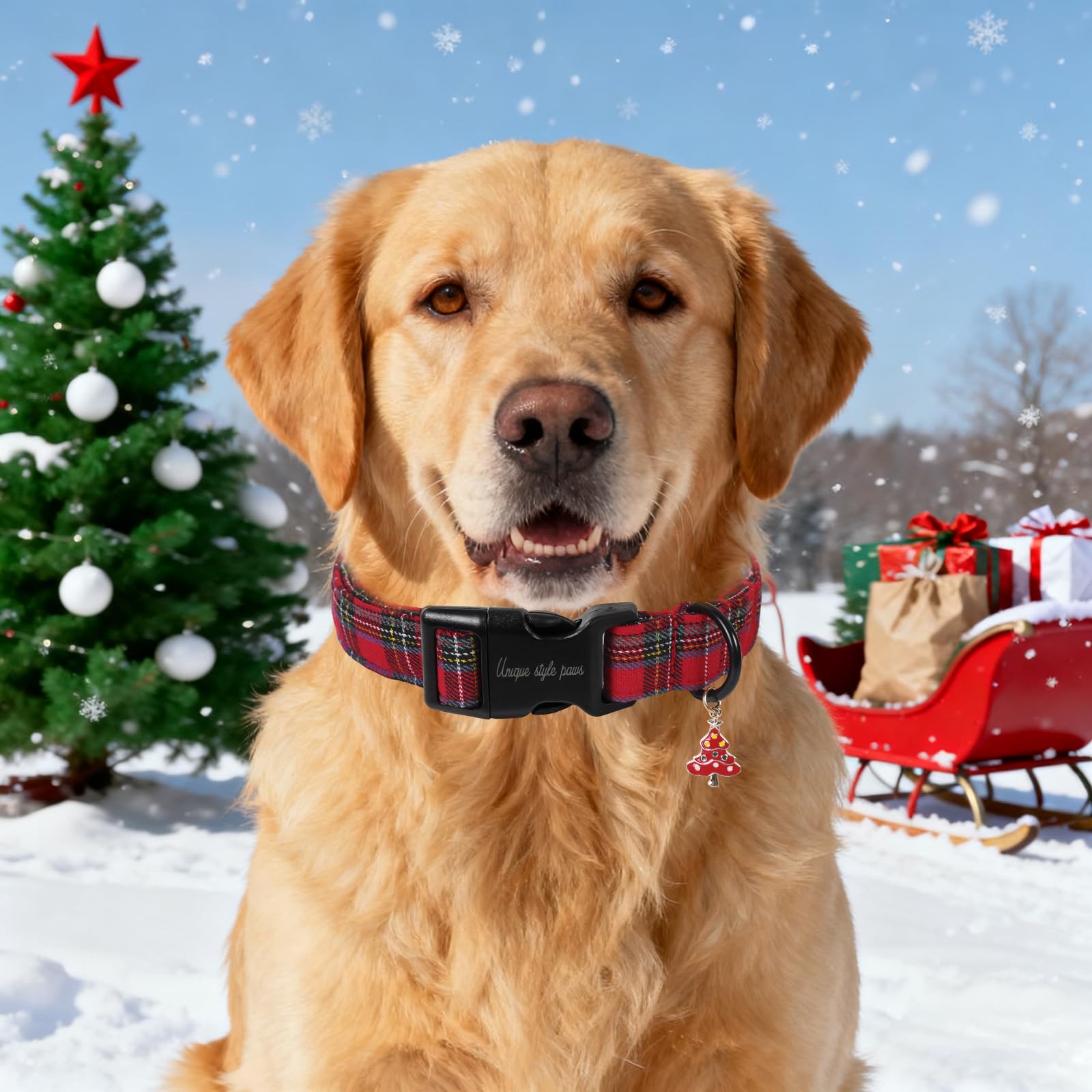 Unique Style Paws holiday-ready collar ideal for indoor events and walks.