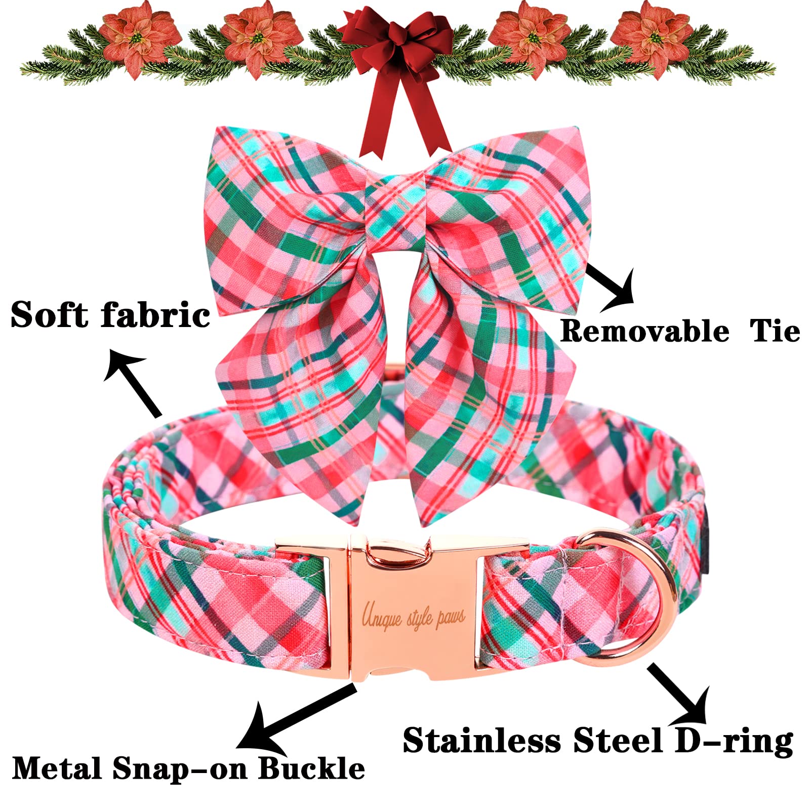Unique Style Paws collar with tie close-up on buckle showing secure D-ring for walks