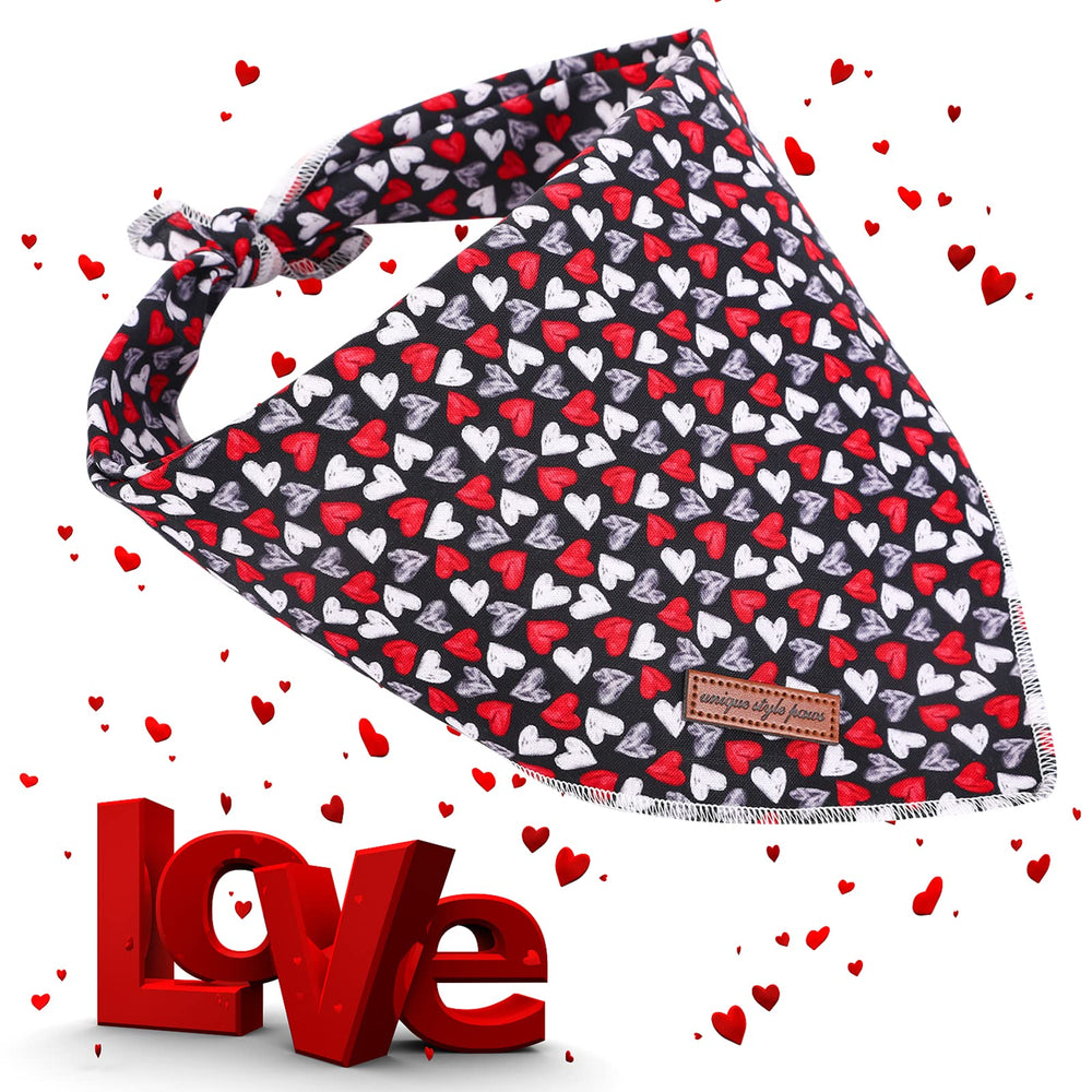 Unique Style Paws valentines day bandana on dog showcases cotton dual-layer durability for everyday wear.