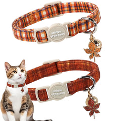 Unique style paws 2pack kitten collar autumn halloween grid pattern; adjustable fit.