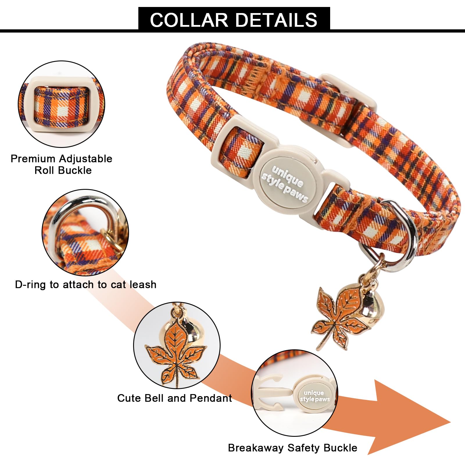 Unique style paws breakaway cat collar with bell for easy location.