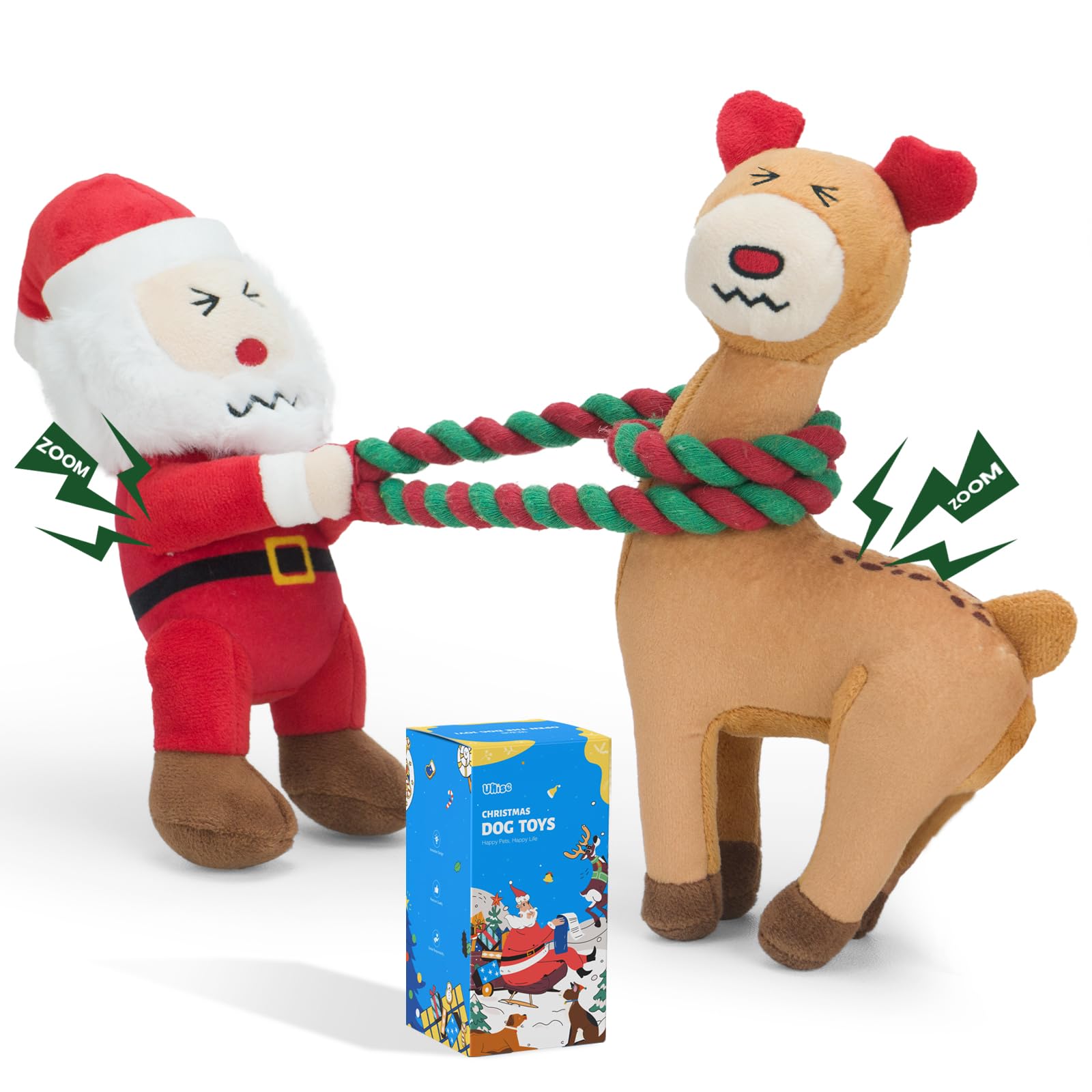 UNISE Christmas dog toy Santa Reindeer for festive play and bonding.