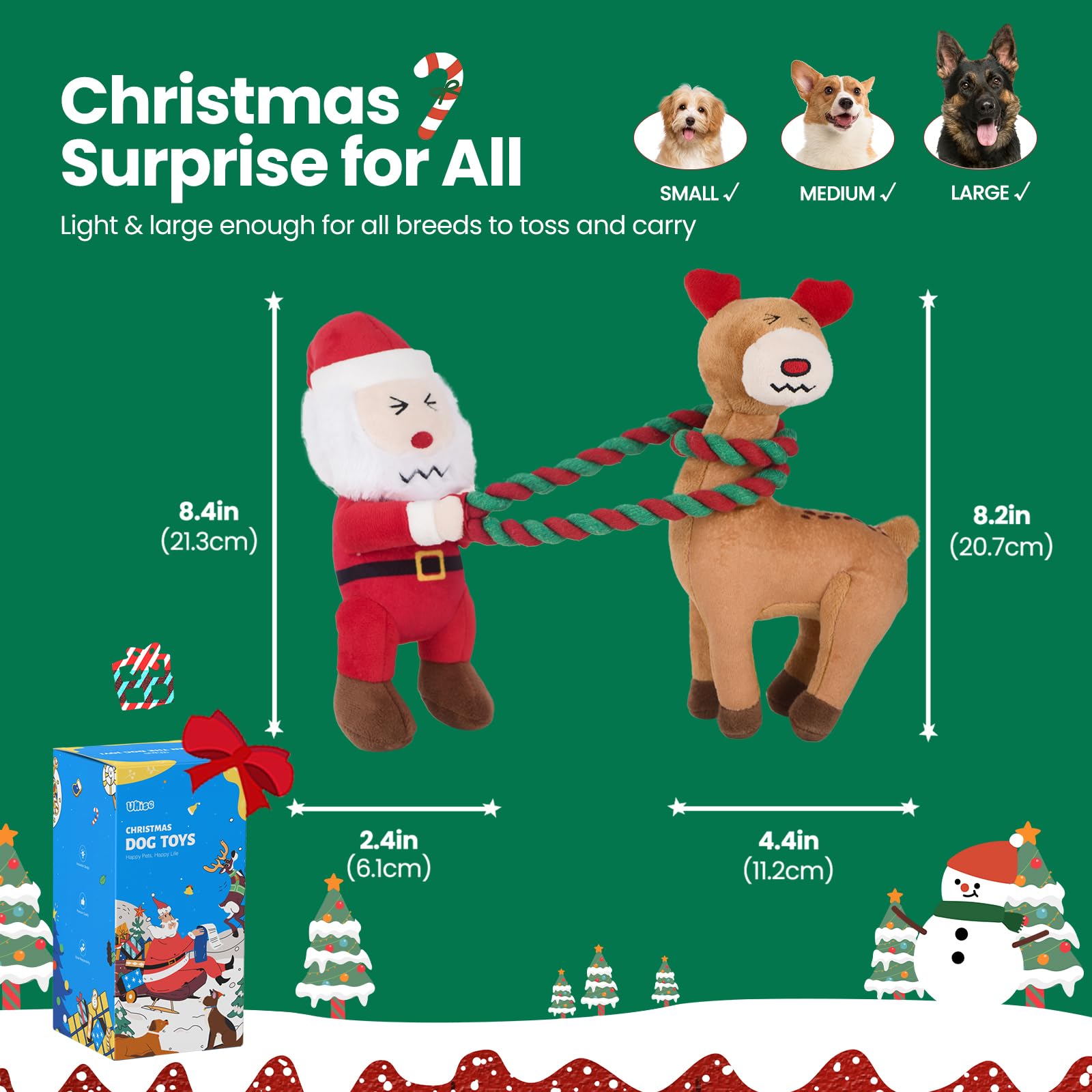 UNISE machine-washable plush dog toy for easy cleanup after festive fun.