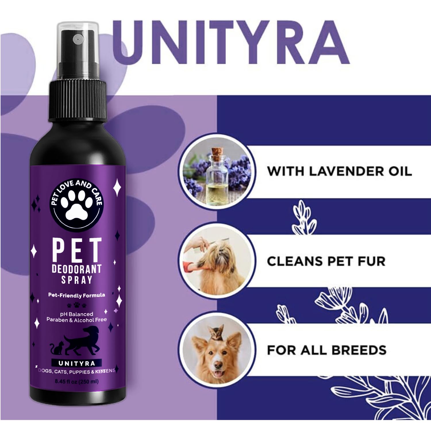 UNITYRA lavender-scented formula helps neutralize urine and litter smells in homes