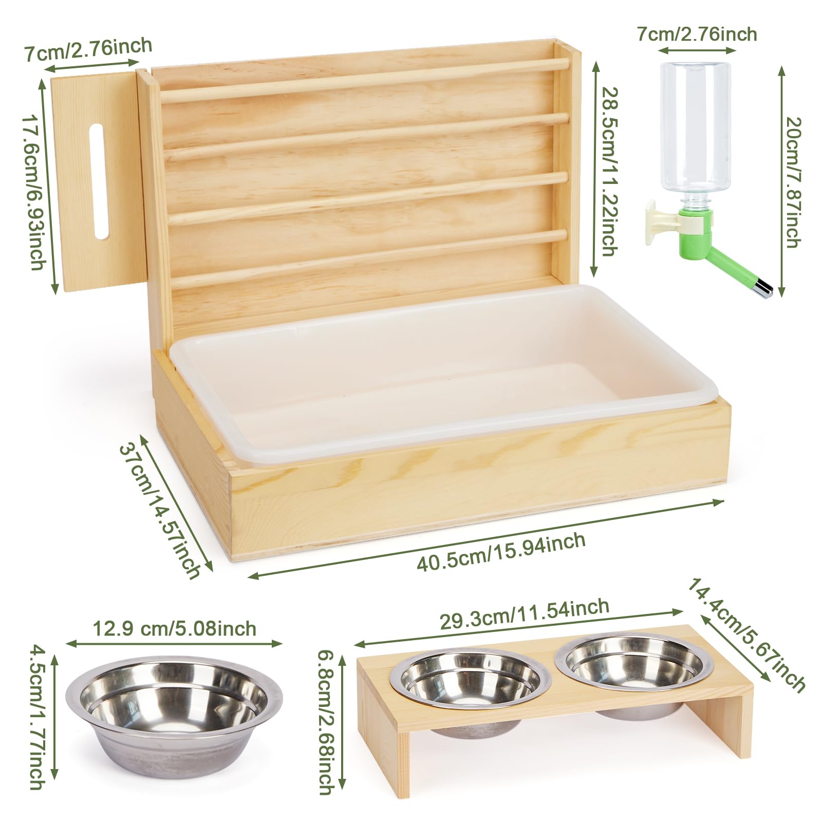 UNMOONY wooden bunny hay feeder-bowls-water-bottle durable construction and hydration