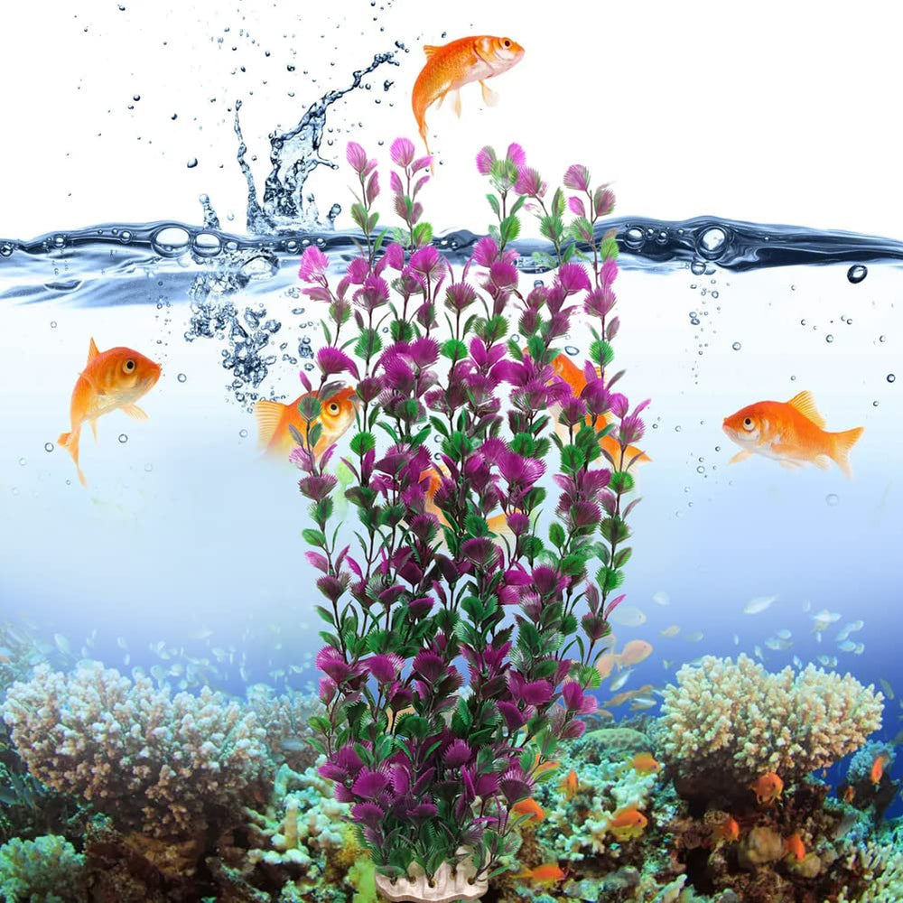 unootel lantian grass cluster with ceramic base and purple-green leaves adds realistic backdrop for fish