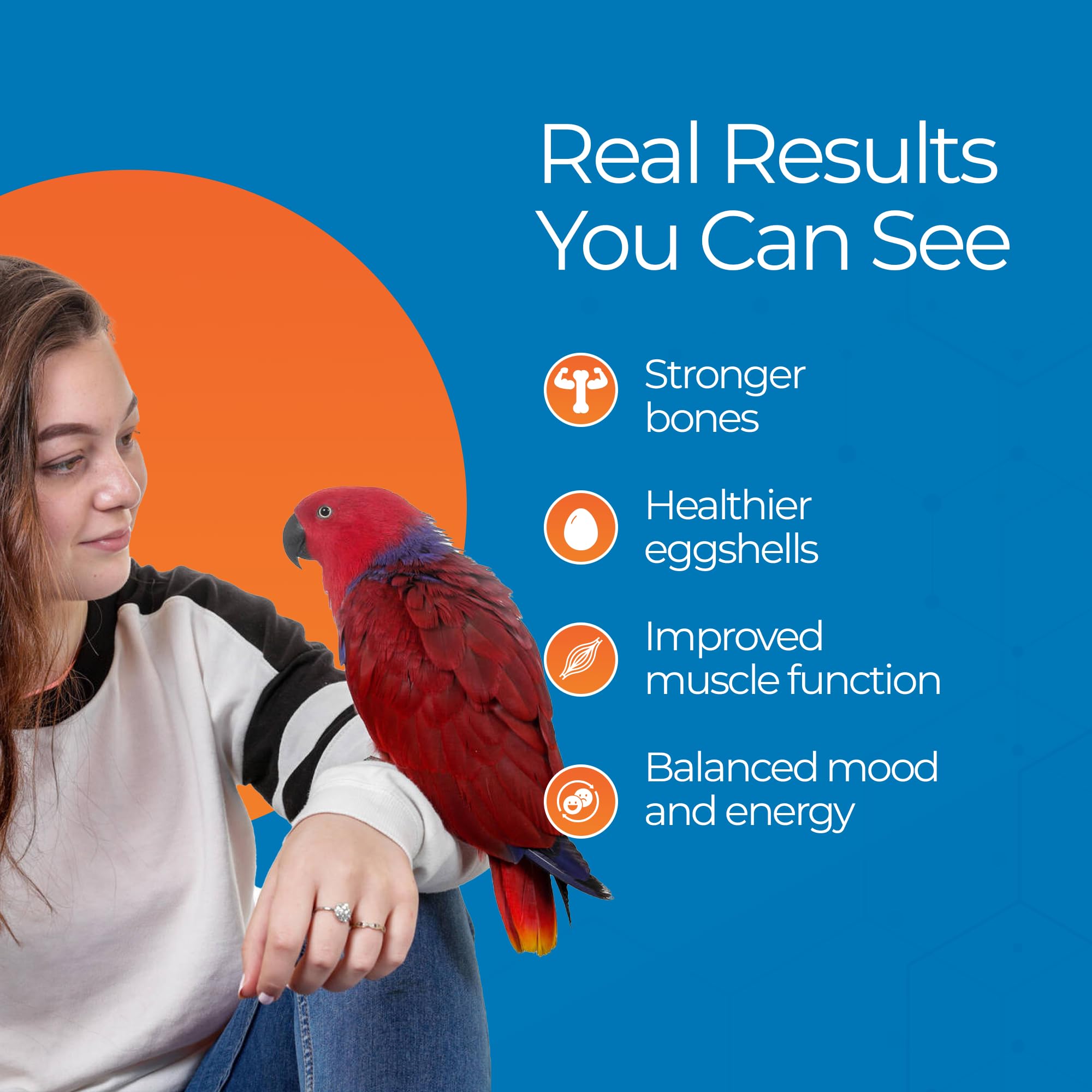 UnRuffledRx Bird Calcium Plus supports feather health and overall vitality.