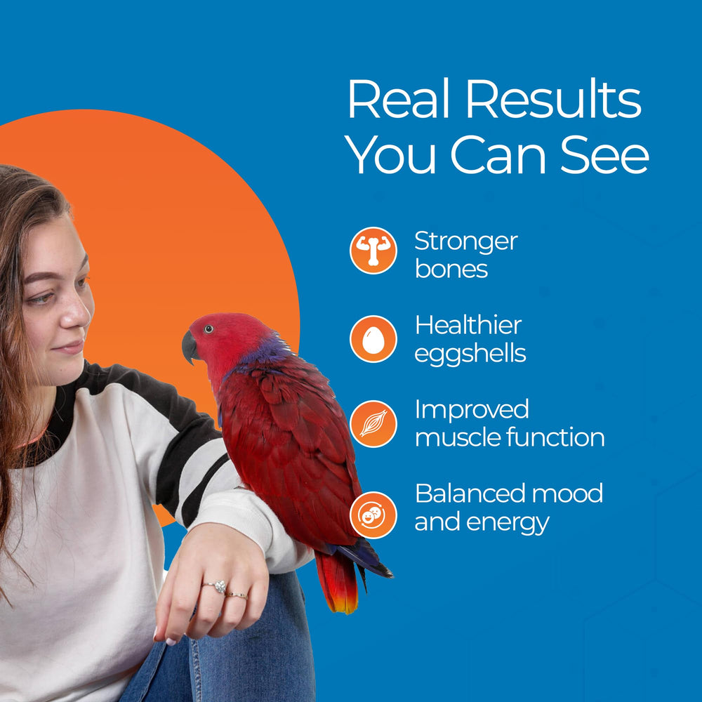 UnRuffledRx Bird Calcium Plus supports feather health and overall vitality.