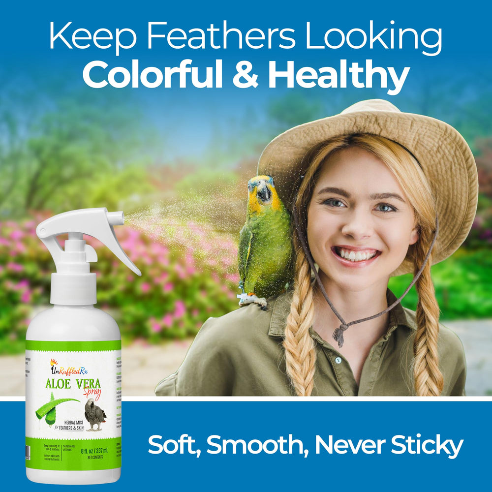 UnRuffledRx Aloe Vera Bird Spray on feathers enables gentle, daily grooming.