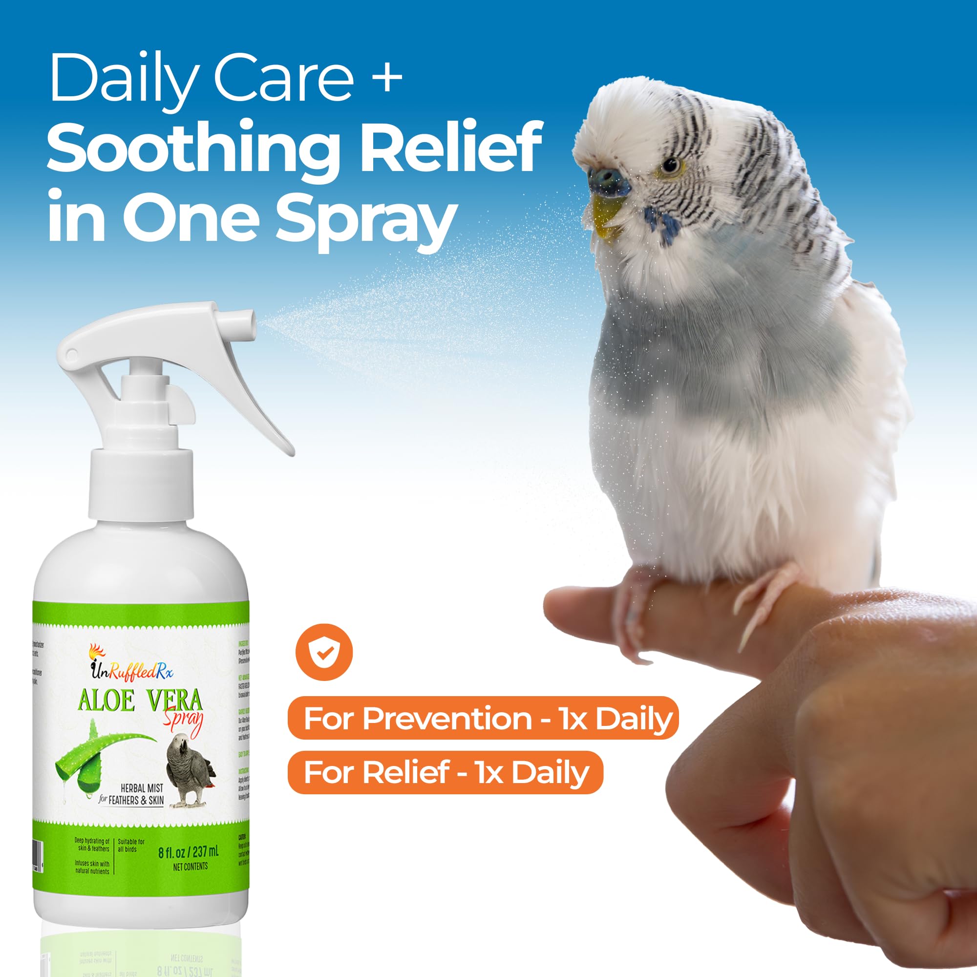 UnRuffledRx cruelty-free bird care product supporting gentle cleaning.
