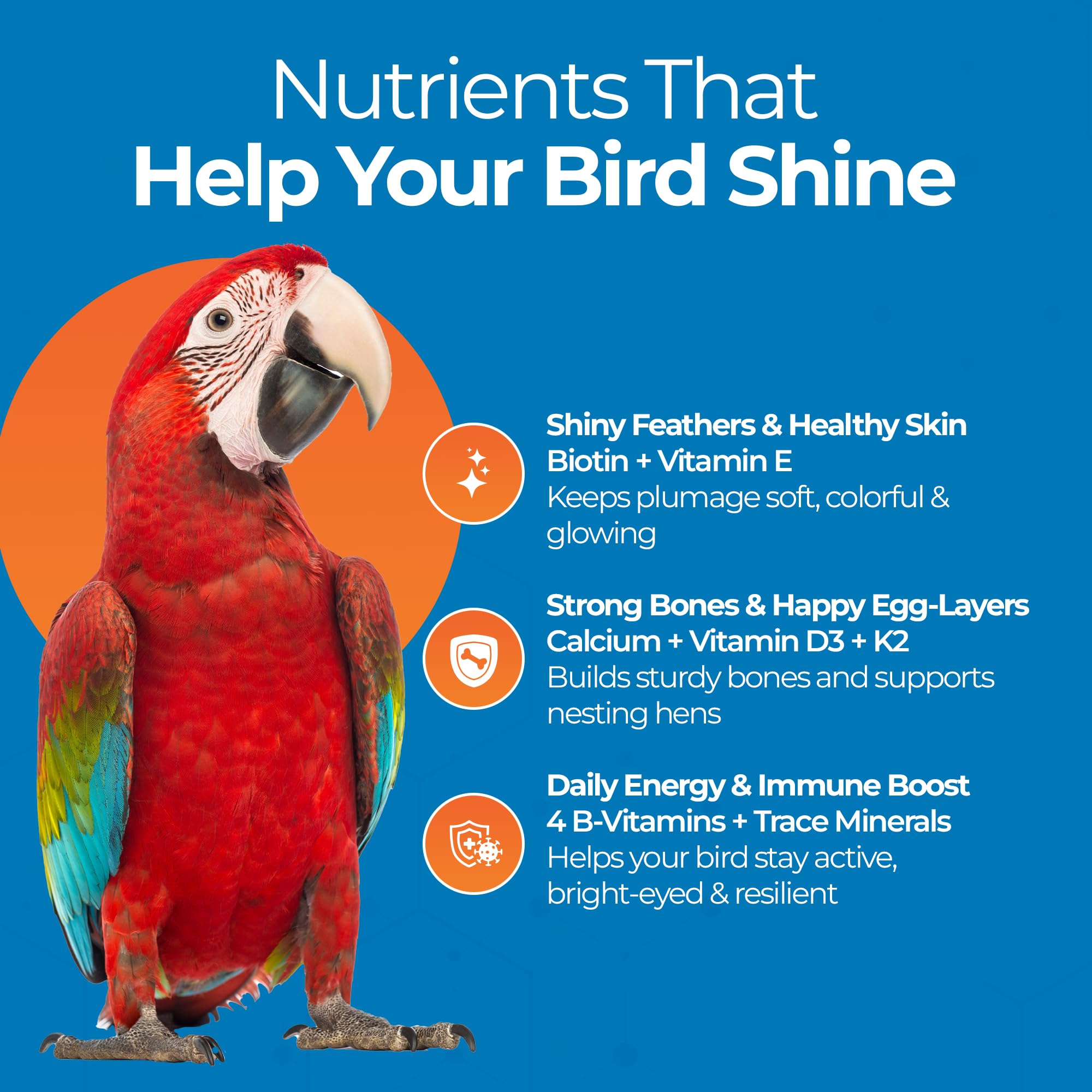 UnRuffledRx FeatherUp! bird chow mix demonstrates sprinkling on veggies for daily nutrition.