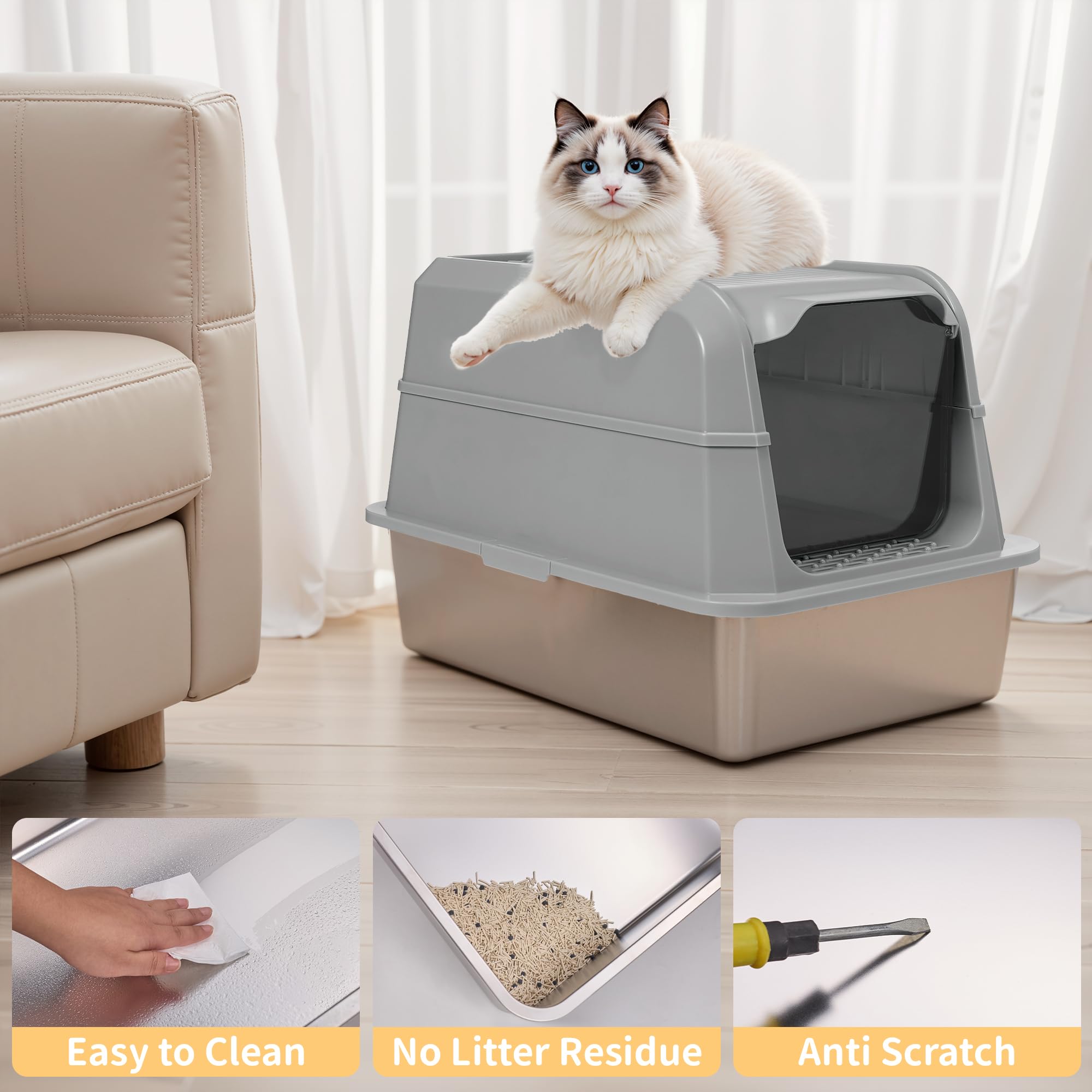 UNZIPE all-in-one litter box with lid, scoop, and filters for odor control.