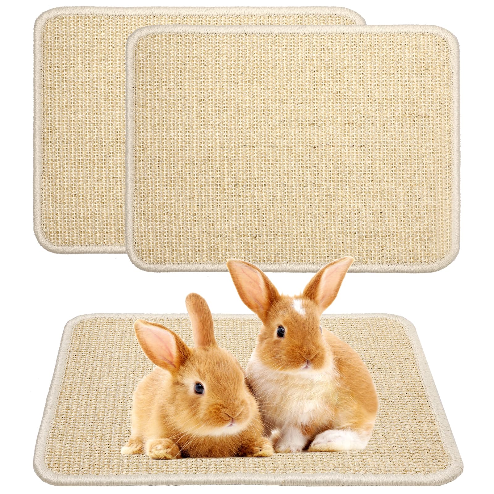 Uotey rabbit scratcher mat beige 2-piece set protects furniture.
