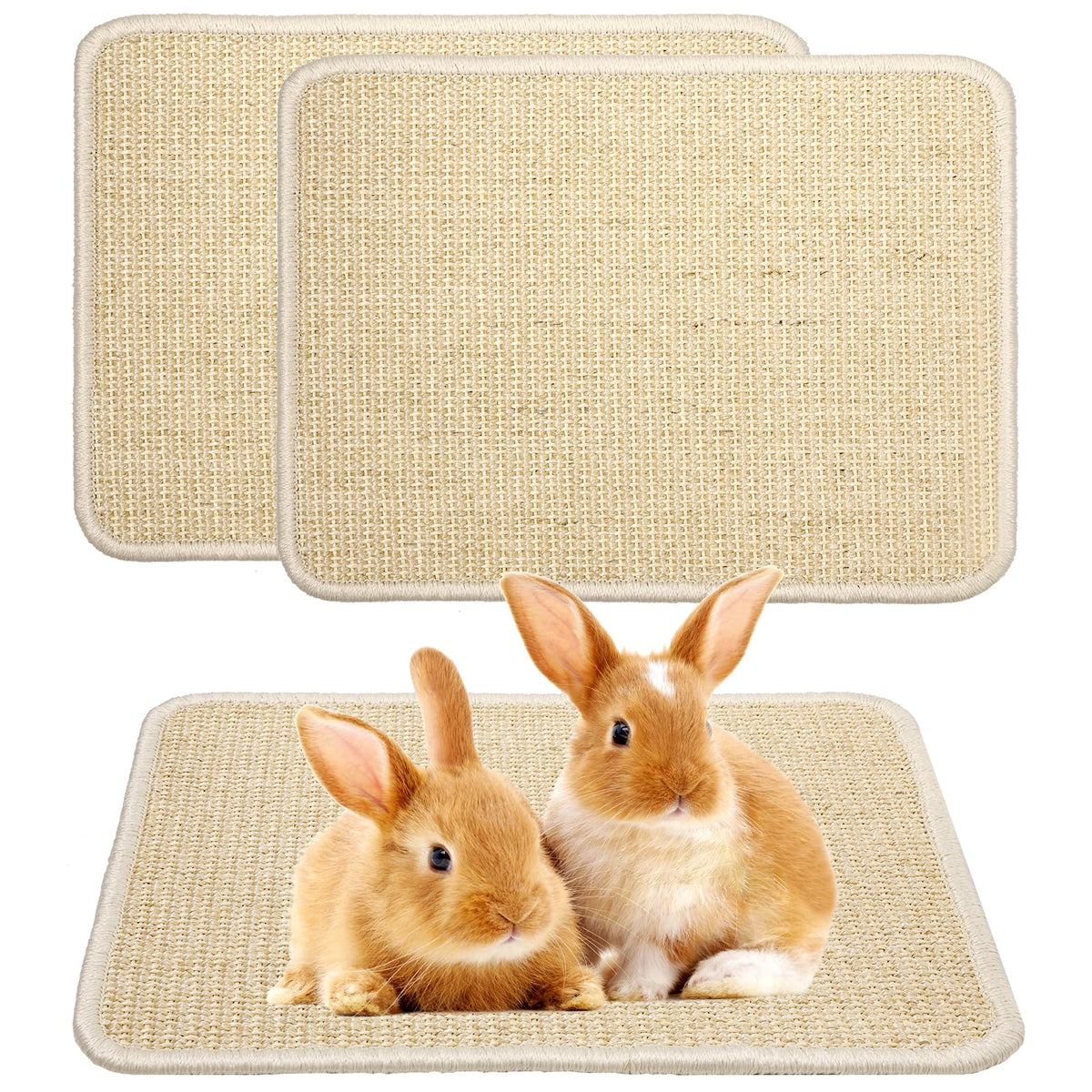 Uotey rabbit scratcher mat beige 2-piece set protects furniture.