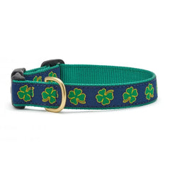 Up Country Navy Shamrock dog collar with durable nylon webbing and brass hardware