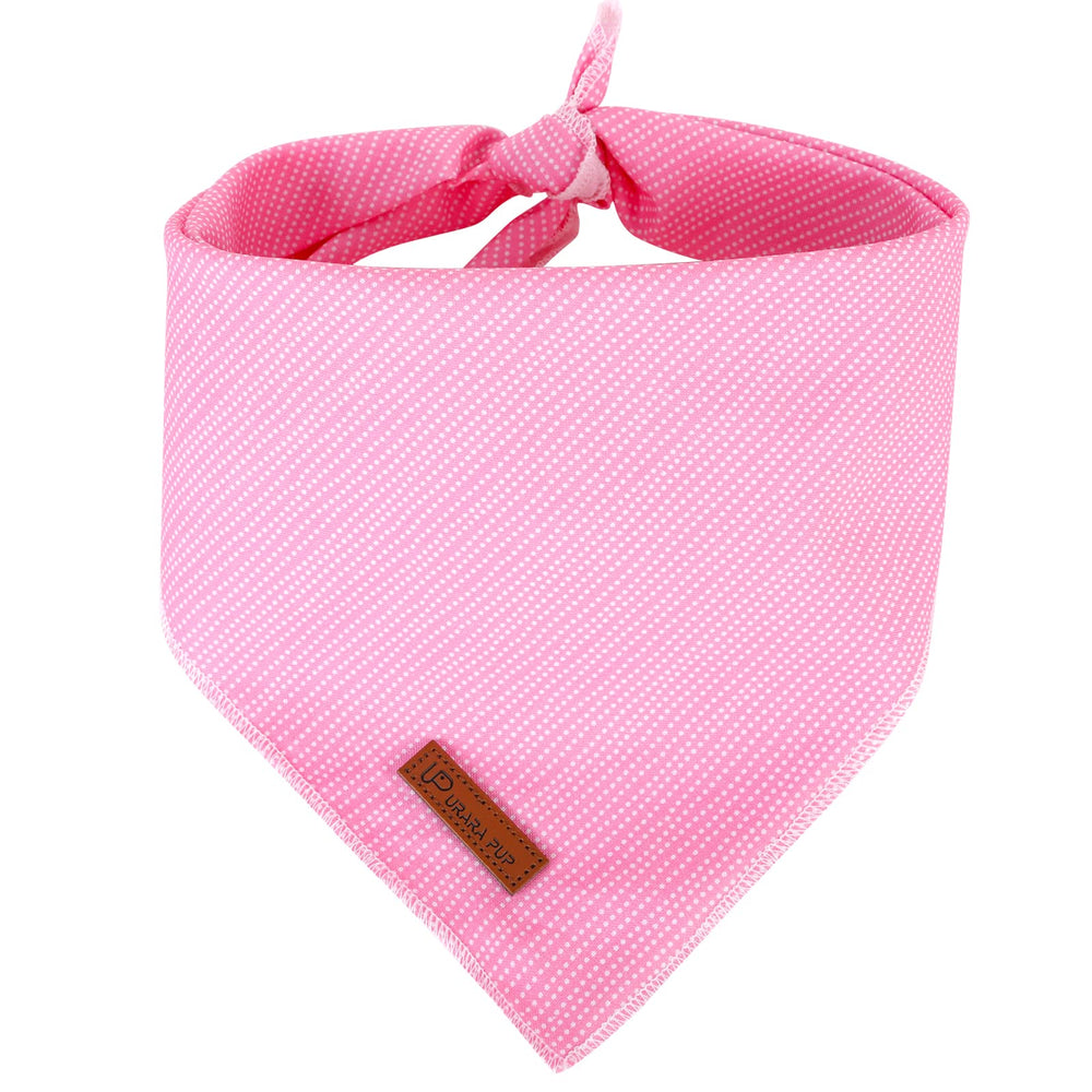 UP URARA PUP dog bandana in pink dots worn for cute, comfortable style.