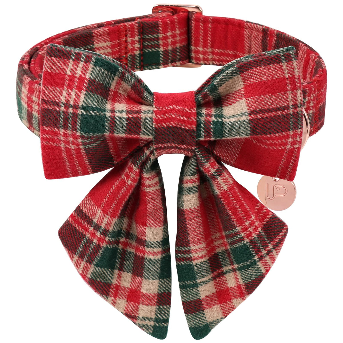UP URARA PUP Christmas plaid dog collar with festive pattern for holiday walks.