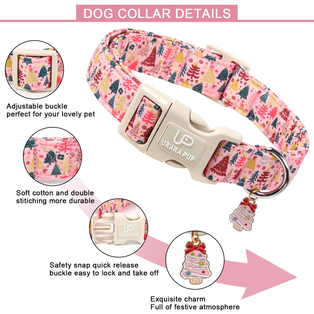 UP URARA PUP pink Christmas design collar ideal for holiday photos.