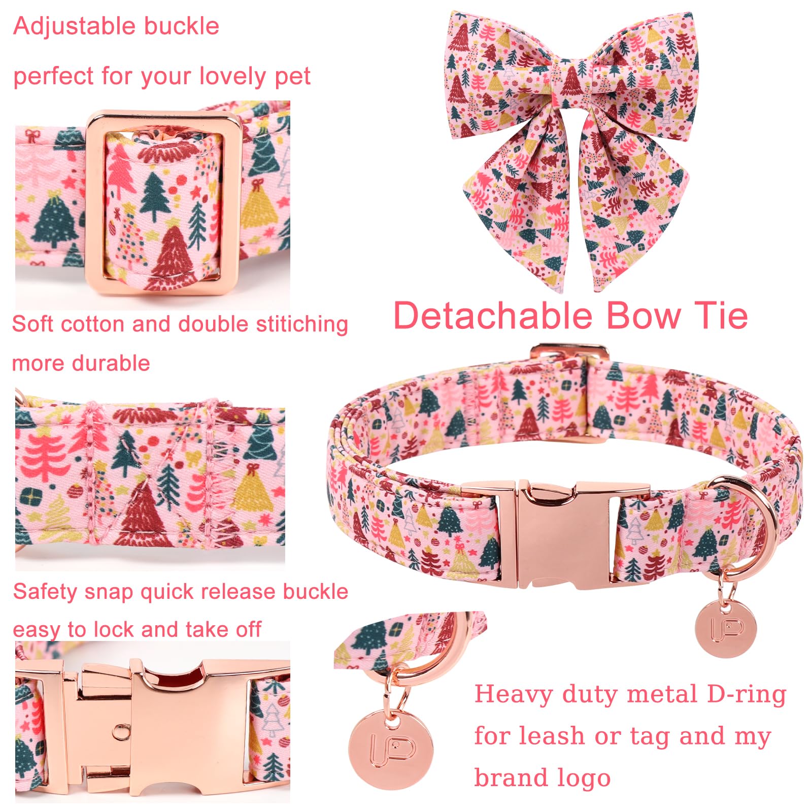 UP URARA PUP pink Christmas-tree pattern collar, a cute option for winter walks