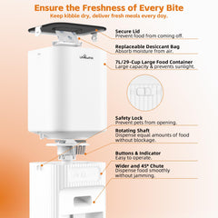 UPAWPIA cat feeder portion dispense shows precise portions for scheduled feeding.