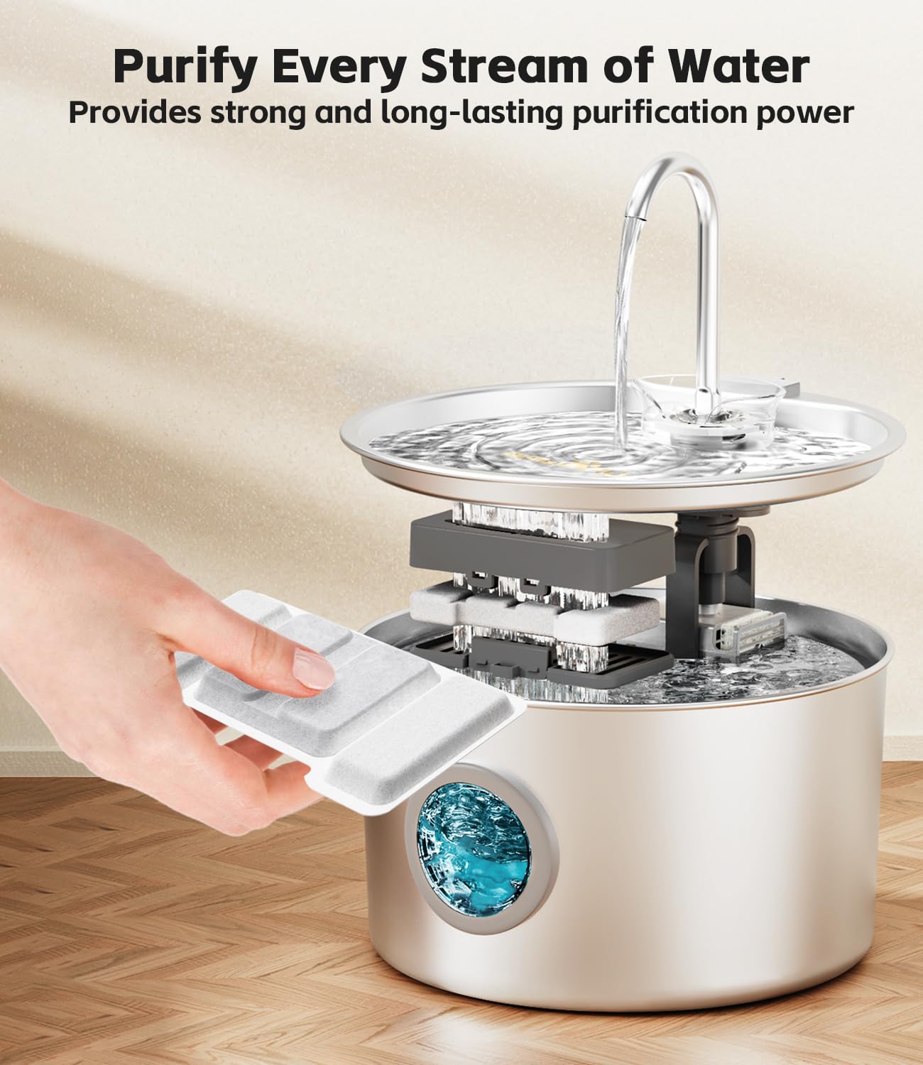 UPAWPIA medical stones layer shown for deeper water purification in cat fountain.