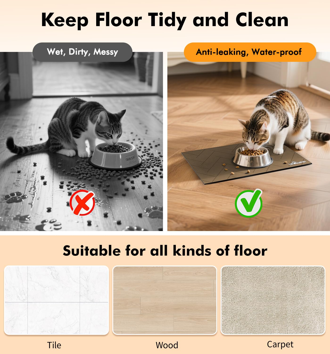UPAWPIA pet food mat anti-slip-base closeup highlights secure placement.