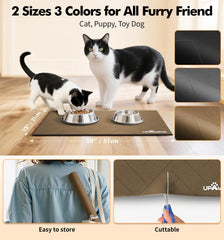 UPAWPIA pet food mat wall-bowl-setup shows bowls clean and contained.