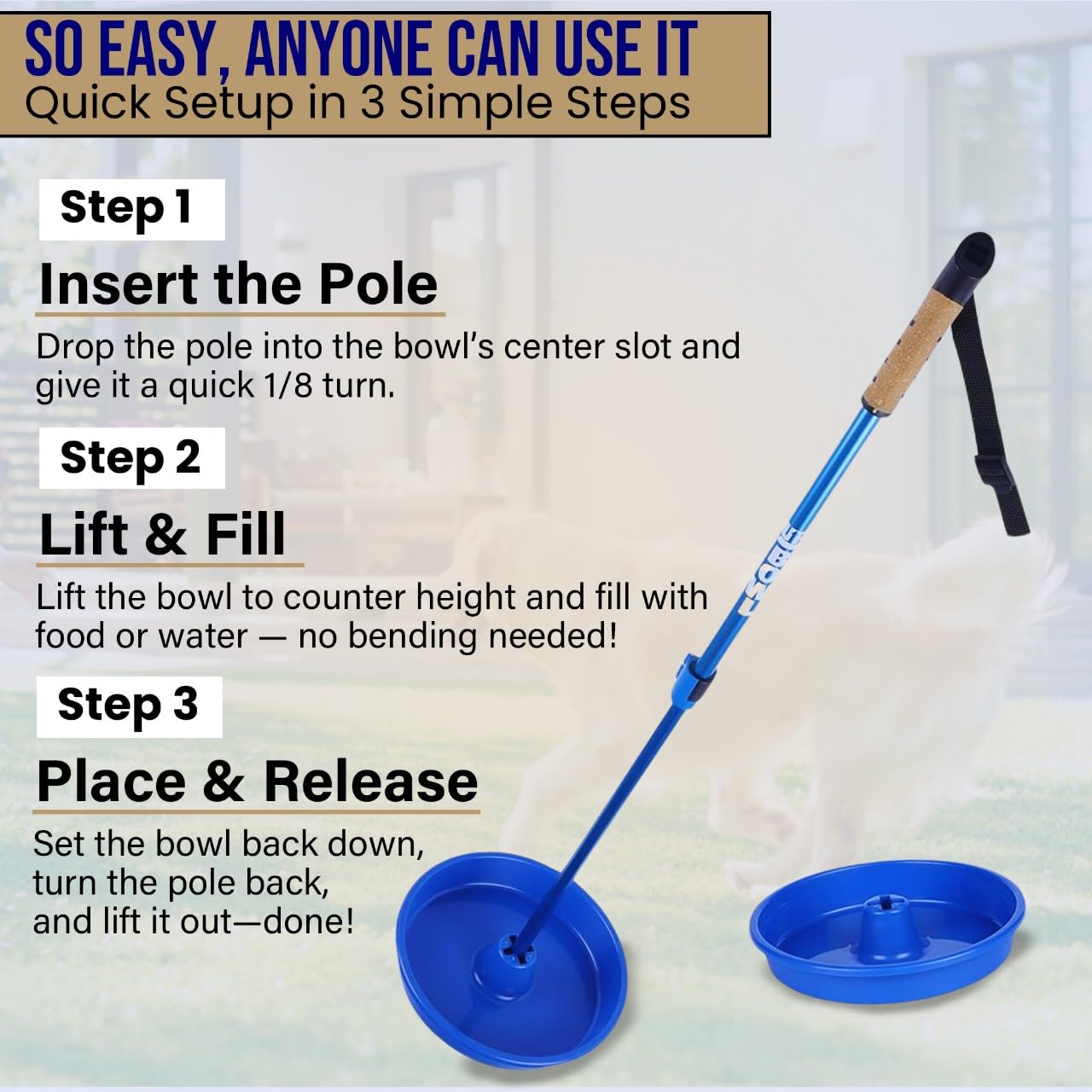 UpBowl Kit bowl lifter in use with pet bowls