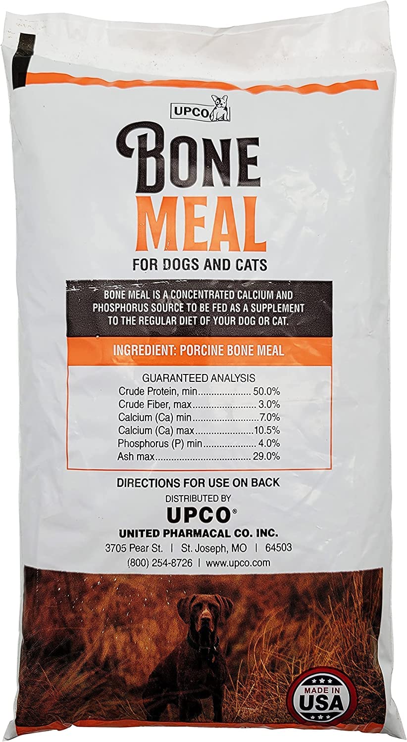 UPCO bone meal bag showing 1 lb packaging for convenient calcium and phosphorus supplementation