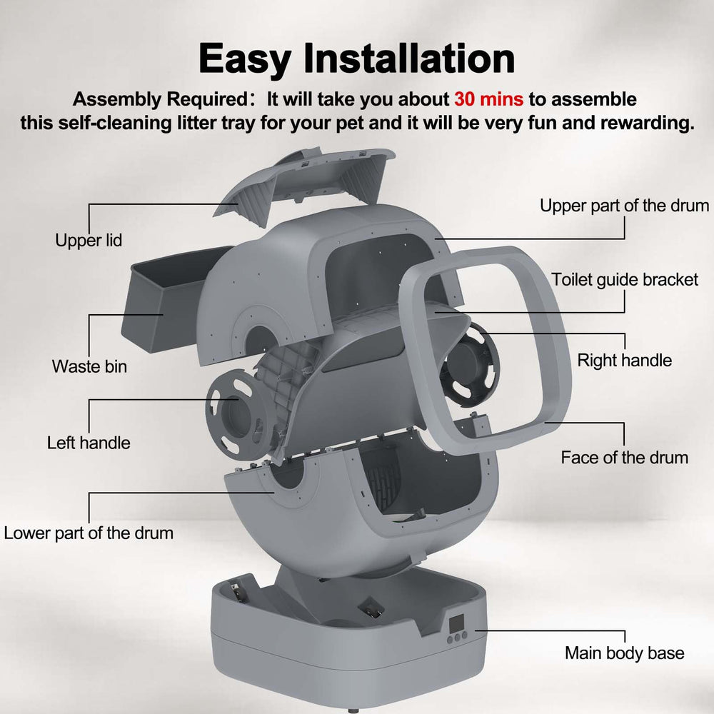 UPFAS front-view grey litter box highlights sleek, modern look