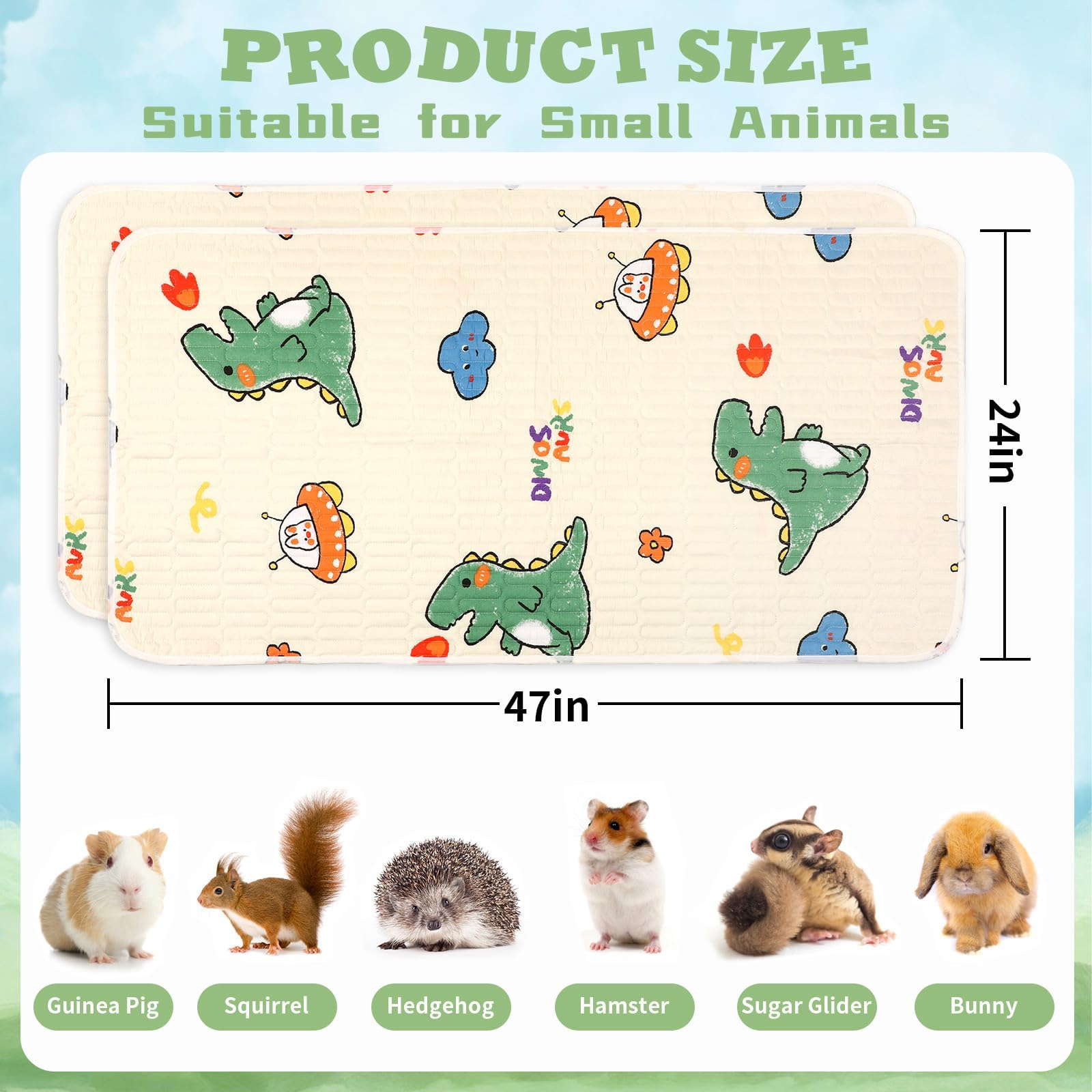 UPINS guinea pig cage liner 47x24 provides full cage coverage for small pets.