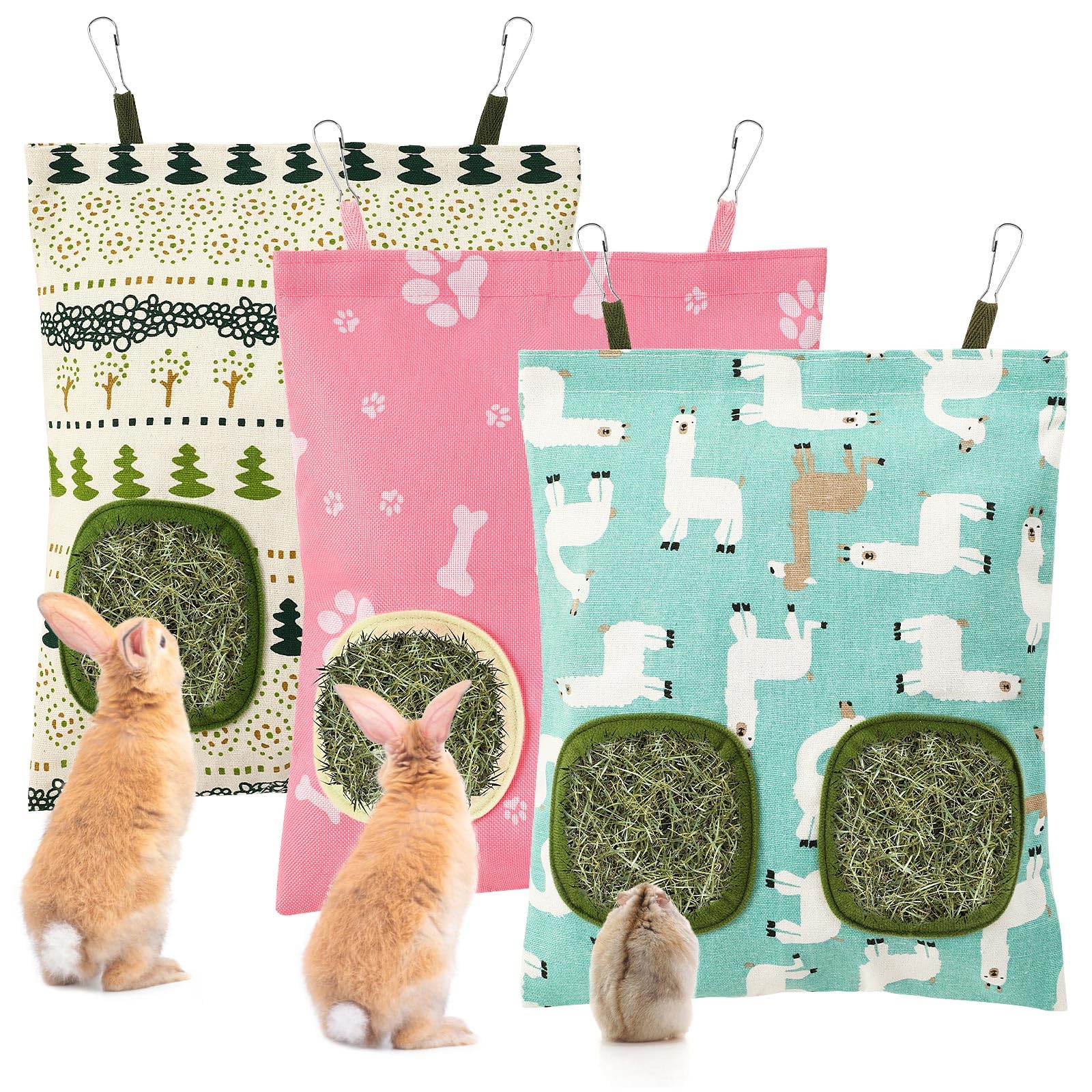 UPINS hay bag rabbit 2-hole hanging shows convenient feeding for two pets
