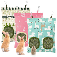UPINS hay bag rabbit 2-hole hanging shows convenient feeding for two pets