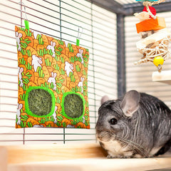 UPINS small pets hay feeder fits rabbits, chinchillas, and hamsters.